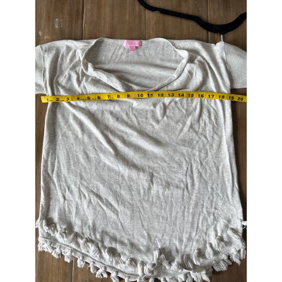 Lilly Pulitzer gray Tassel Hem Sweater XS Cotton Blend Lightweight Knit Boho - Picture 7 of 7